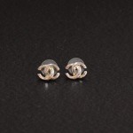 Chanel Silver Tone CC Logo Pierced Earrings