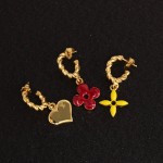 Louis Vuitton Gold Tone Sweet Monogram Charm Three Set Pierce Earrings