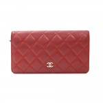 Chanel Red Quilted Lambskin Leather Bi-fold Long Wallet