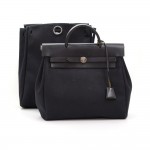 Hermes Herbag Ado 2 in 1 Black Canvas Leather Backpack Bag