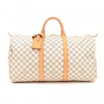 Louis Vuitton Keepall 50 White Damier Azur Canvas Duffle Travel Bag
