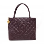 Chanel Revial Dark Purple Quilted Caviar Leather Tote Hand Bag