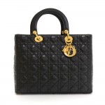 Christian Dior Lady Dior Black Quilted Leather Large Hand Bag