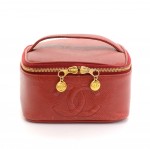 Chanel Vanity Red Caviar Leather Cosmetic Hand Bag