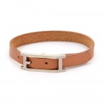 Hermes Api III Brown Leather Silver Tone H Logo Bracelet
