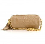Vintage Chanel Brown Quilted Leather Fringe Shoulder Mini Bag