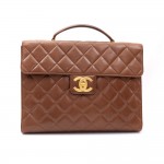 Chanel Brown Quilted Leather Document Brief Case Bag