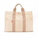 Hermes Fourre Tout MM Brown x Beige Cotton Tote Hand Bag