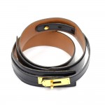 Hermes Brown x Black Leather x Gold Tone Belt Size 70