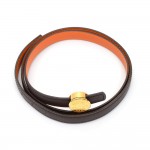 Hermes Orange x Chocolate Brown Leather x Gold Tone Thin Belt Size 85