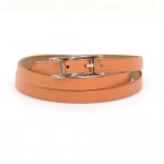 Hermes Api III Brown Leather Silver Tone H Logo Long Wrap Bracelet