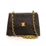 Vintage Chanel Flap Dark Brown Quilted Leather Shoulder Mini Bag