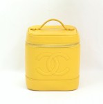 Chanel Yellow Caviar Leather Vanity Bag Cosmetic case CC Gold SS123