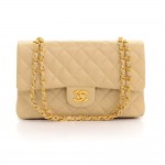 Chanel 2.55 10inch Double Flap Beige Quilted Leather Shoulder Bag