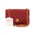 CC221 Chanel Red Leather Flap Shoulder  Bag