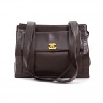 Chanel Chocolate Brown Leather Medium Shoulder Tote Bag