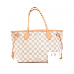 LV112 Louis Vuitton Neverfull PM White Damier Azur Canvas Tote Bag