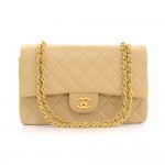 Vintage Chanel 2.55 10inch Double Flap Beige Quilted Leather Shoulder Bag