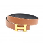 Hermes Brown x Black Leather x Gold Tone H Buckle Belt Size 65