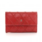 Chanel Red Quilted Caviar Leather Flap Card Holder