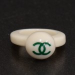 Chanel Green CC Logo White Plastic Signature Ring