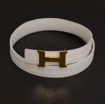 Hermes White Leather x Gold Tone H Buckle Belt Size 65