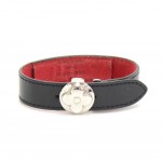 Louis Vuitton Voeux Black Leather Silver Tone Bracelet