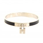 Hermes Kelly H Charm Black x Silver Tone Bracelet Bangle