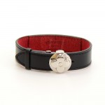 Louis Vuitton Voeux Black Leather Silver Tone Bracelet