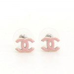 Chanel Silver Tone x Baby Pink CC Logo Pierced Earrings