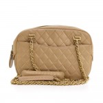 Vintage Chanel Beige Quilted Leather Shoulder Pochette Bag