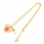 Louis Vuitton Baby Pink Heart Shaped Pendant Gold Tone Chain Necklace