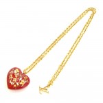 Louis Vuitton Red Heart Shaped Inclusion Pendant Gold Tone Chain Necklace