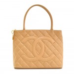 Chanel Revial Beige Quilted Caviar Leather Tote Hand Bag