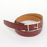 Hermes Burgundy x Beige Leather Silver Tone Belt Size 80