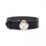 Louis Vuitton Voeux Black Leather Silver Tone Bracelet