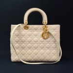 Christian Dior Lady Dior 12.5 inch Beige Quilted Leather Large Hand Bag