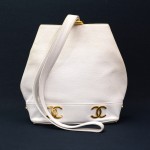 Vintage Chanel White Caviar Leather Large Bucket Shoulder Bag