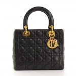 Christian Dior Lady Dior 10inch Black Quilted Leather Hand Bag
