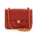 Vintage Chanel Flap Red Quilted Leather Shoulder Mini Bag