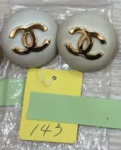 143 Chanel Gold Tone x White Round Earrings CC