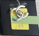 185 Chanel Silver Tone CC Logo Pin Brooch