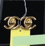 12 Chanel Gold Tone CC Logo  Earrings