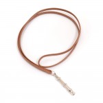 Hermes Silver Tone Whistle Pendant Brown Leather String Necklace