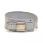 Hermes Artemis Gray Leather x Silver Tone Bracelet Size M