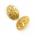 Chanel Gold Tone CC Logo Oval Shaped Earrings