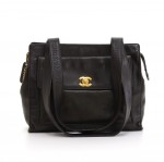 Chanel 12inch Black Leather Medium Shoulder Tote Bag
