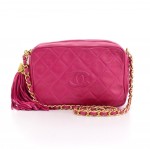 Vintage Chanel Fuchisia Pink Quilted Leather Fringe Shoulder Mini Bag