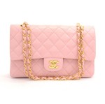 Chanel Pink Quilted Leather 2.55 10" Shoulder Bag CC Gold Chain