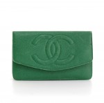 Vintage Chanel Green Caviar Leather Flap Wallet